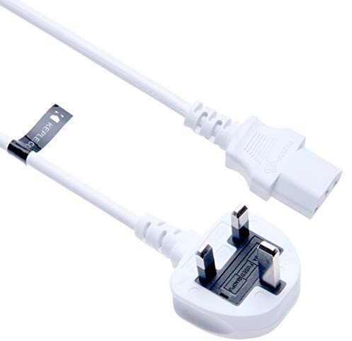 3 Pin Mains Power Lead 3 Prong Plug Cord Kettle Cable Compatible with LG 42LF66 42LF2500 42LF2500-ZA.BEKJLJG 37LG3000 37LG3000-ZA 42LG7000 19LE3300 42CS460 42PX5D 50PT353K (C13 to UK) 1m (White)