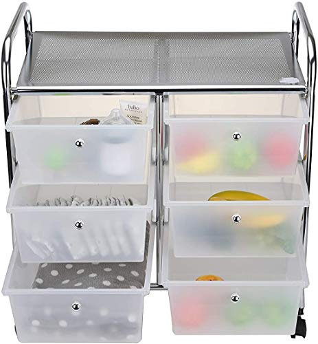 Mind Reader Rollwagen mit Schubladen, Allzweckwagen, Bastelaufbewahrung, Küche, Metall, 61 cm L x 39 cm B x 66 cm H, Weiß, Silber