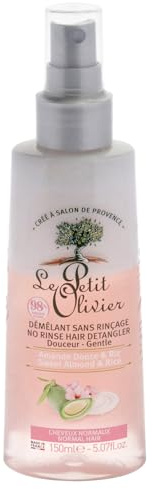 LE PETIT OLIVIER - Spray Démêlant Soin Douceur - Sans Rinçage - Amande Douce & Crème de Riz - Démêle, Apporte Douceur & Brillance - Cheveux Normaux - Sans Silicone - Fabriqué en France - 150 ml