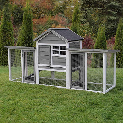 Miweba MyAnimal Hasenstall MH-31 | 181x60x95 cm - Kaninchenstall mit Freilaufgehege - Doppelstockhaus 2 Ebenen - Hasenkäfig - imprägniert - Kaninchenkäfig Winterfest - Indoor und Outdoor (Grau/Weiß)