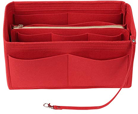 Einfarbige Filztasche mit mehreren Fächern, großes Fassungsvermögen, Make-up-Tasche für Damen, Reisen, großer Make-up-Organizer, Kulturbeutel, Aufbewahrungstasche, Handtasche, Rot