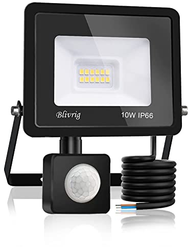 Blivrig LED Strahler mit Bewegungsmelder Außen 10W 3000K Warmweiß 1000LM | IP66 Wasserdicht, 120° Strahl, Superhell 12 LEDs, Ideale Außenstrahler für Garten Garage Hof Hinterhof
