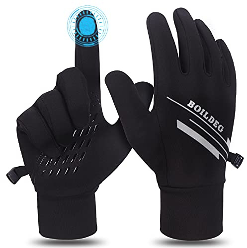 boildeg Gants Hiver Gants de Cyclisme à écran Tactile Gants de VTT légers Antidérapant Coupe-Vent Noir Gants de Sport Thermiques pour Cyclisme Conduite Course à Pied Hommes Femmes