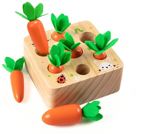 Wdmiya Montessoritoys for 1 Year Old, Wooden Toys Developmental Shape Sorting & Matching Puzzle Carrots Harvest Game, Birthday Gifts for Toddlers Babies Boys and Girls 6-12 Months Christmas