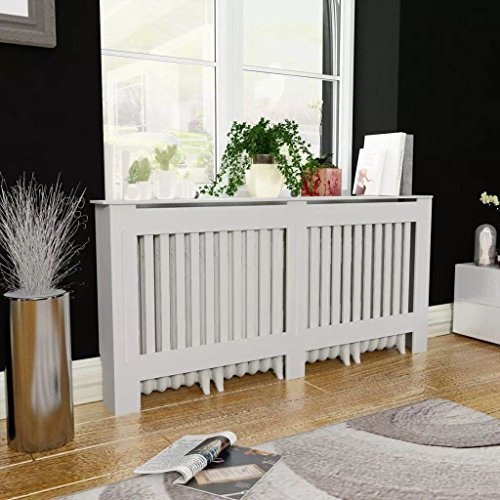 Susany Cubierta del Radiador MDF 172 cm Blanco Lacado Revestimiento Protector Moderno de Calefacción Estilo Rústico Superficie de Estantería Útil de Madera para Sala de Estar Dormitorio