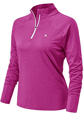 YSENTO Damen Sportshirt Langarm Laufshirt Schnelltrocknend T-Shirt Fitness Yoga Training Langarmshirts mit 1/4 Reißverschluss