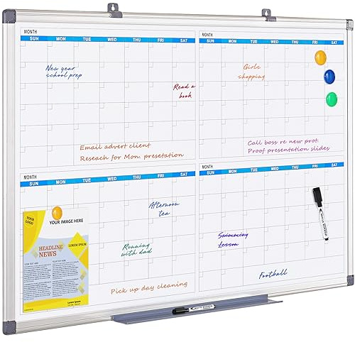 MAKELLO Large Magnetic Dry Erase Calendar Whiteboard Quarterly 36 x 24 for Home, Bedroom, Office, Classroom, 4 Months