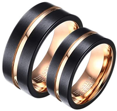ANAZOZ Ringe Wolfram Paar, Trauringe Paarpreis Personalisierte gr.60 und gr 57 Gebürsteter Ring Breit 8mm Bicolor
