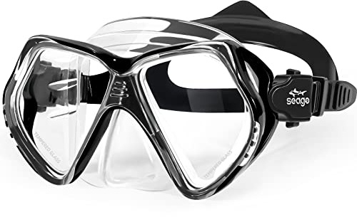 Seago Kids Swim Goggles with Nose Cover Snorkel Mask Scuba Diving Swim Mask Anti-Fog Tempered Glass, Panoramic Clear View Silicone Seal Snorkeling Gear Swimming Goggles for Kids 6-14 Boys Girls Youth
