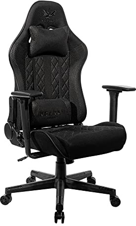 KRAKEN CHAIRS Gaming Stuhl Stoff - Schwarz - Bürostuhl - Ergonomisch Computer Stuhl Gamer - 130 kg Belastbarkeit - Gamerstuhl - Gamingsessel - Gaming Chair Ergonomic - Nackenpolster - Lendenpolster