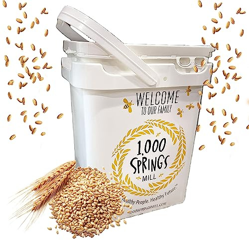 1000 SPRINGS MILL - Organic Hard Red Spring Wheat Berries 25lb Bulk Bucket - Used for Organic Flours, Cereals, Salads, and Whole Wheat Breads - Organic Sprouting Seeds - Bulk Dried Grain