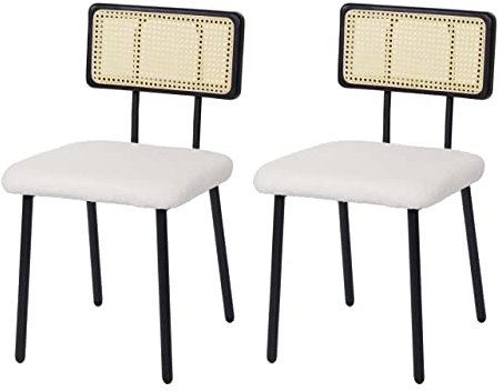 Mendler 2er-Set Esszimmerstuhl HWC-K88, Lehnstuhl Stuhl, Holz Poly-Rattan Metall Bouclé - Stoff/Textil weiß