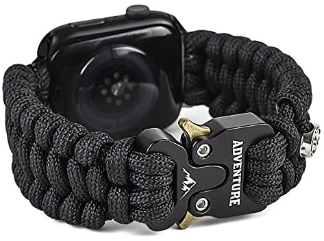 Paracord-Armband, kompatibel mit Apple Watch, 42 mm, 44 mm, 45 mm, für Herren, Überlebens-Militär, taktisches Paracord-Armband, kompatibel mit iWatch Series SE 7/6/5/4/3/2/1, schwarz, klein