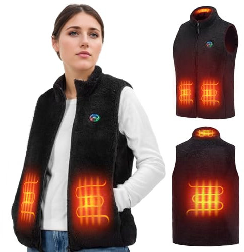 KEMIMOTO Gilet Chauffant Femme, Veste Chauffante Femme avec 4 Zones de Chauffage et 3 Niveaux de Température, Blouson Chauffant pour Moto Pêche Ski Activités de Plein Air Noir (Sans Batterie)