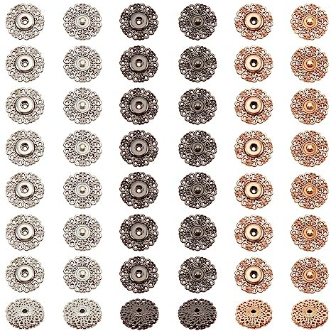 nbeads 24 Sets 3 Farben Legierung BLUMENNn Druckknöpfe, Vintage Metall Druckknöpfe Druckknopfverschlüsse zum Annähen für Jacke Jeans Lederhandwerk, 24.5mm