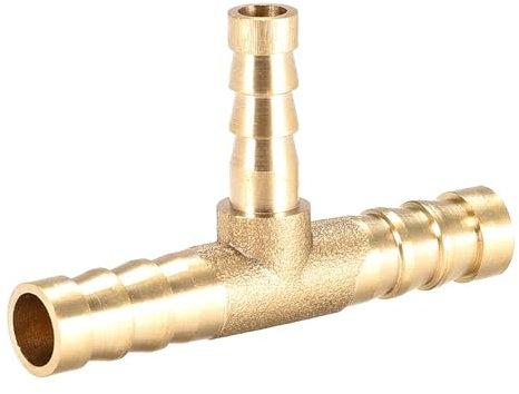 TA-VIGOR Conector reductor de púas de latón en T, conector divisor de 3 vías, conector de tubo en forma de T, diámetro interior de manguera de 8 mm x 6 mm x 8 mm