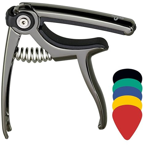 Sondery Gitarren kapodaster 4 in 1 für 6-saitige Akustik- und E-Gitarren, 5 Gitarren plektren und eine beiliegende Tasche