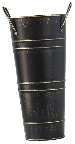 Mobestech Retro Iron Flower Bucket Vase with Handle for Floral Arrangements Unique Household Planter for Tabletop Decoration Black Gold Finish