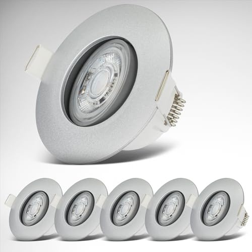 B.K.Licht - Juego de 6 focos LED empotrables, 9 x 4,2 cm (diámetro x altura), cromo mate, blanco cálido, IP65, 2880 lúmenes, 29,4 W, 3000 K, moderno, interior, múltiples habitaciones