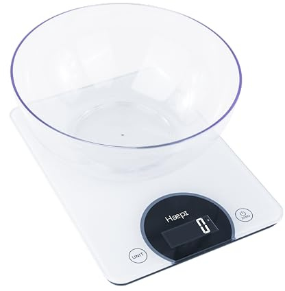 Haepi, Balance De Cuisine Electronique En Verre, Haute Capacité 15 kg/1g, Fonction Tare, Plateau Idéal Pâtisserie, Bol Inclus, Piles Incluses, Garantie 15 Ans