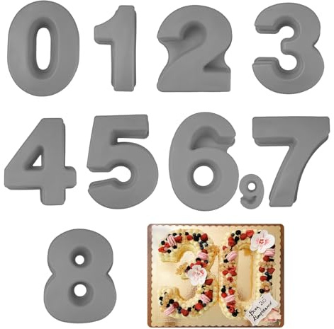 MytaYt 9 Stück Verdickt Silikon Zahlen Kuchenform - 10 Zoll Groß für Geburtstag, Hochzeit, Jubiläum, Party - 25cm Backform