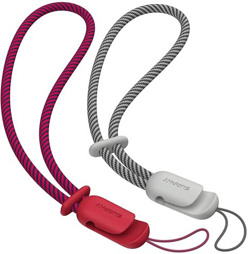 SURPHY 2 Stück Handykette Universal, Verstellbares Handy Handschlaufe Handyanhänger Trageband Schlüsselband für Airpods Handyhülle USB-Stick Kamera Schlüsselanhänger, Rot & Grau