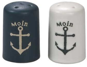 Maritimes Steingut-Geschirr, blau/weiß – Salz-/Pfefferstreuer, Anker | Mix & Match Serie aus Keramik - nautische Motive zum Kombinieren - Küchenzubehör, Geschenkartikel – Seaside No.64
