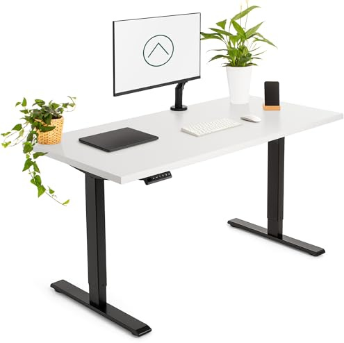 Tablakala - Escritorio Elevable Eléctrico | Tablero 140x70 cm Blanco | Patas Negras | Ajustable en Altura 71-121 cm | Standing Desk Ergonómico, Mesa Elevable