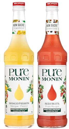 PURE by MONIN Mangue Passion et Fruits Rouges – Pour des boissons sans sucre ou peu sucrées - 2x70cl
