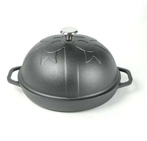 HAWOK Cast Iron Bread Oven with Cloche Lid, Dia.11.8inch/30cm, Sourdough Baking Pan Pre-seasoned Black