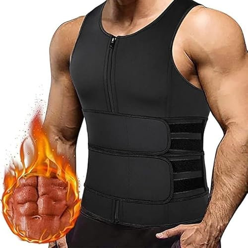 Tummy Control Vest Sauna Sweat Vest Neoprene Men's Shapewear Body Shaper Sauna Sweat Belt Slimming Waistband Abdomen Sports Containment Belly Abdominal Belt Corset Vest (Color : Black, Size : S)