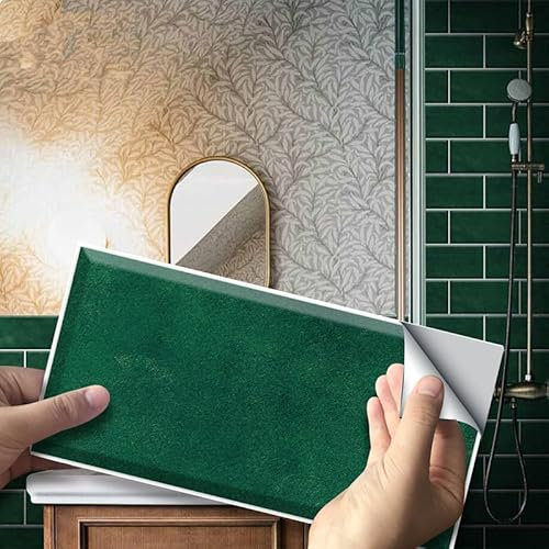 Fliesenaufkleber Dunkelgrün Küchenrückwand Folie 3d Fliesenaufkleber Bad PVC Klebefliesen Wasserdicht Selbstklebende Fliesen Leicht zu Schrubben Klebefliesen Boden27 PC(10x20cm)