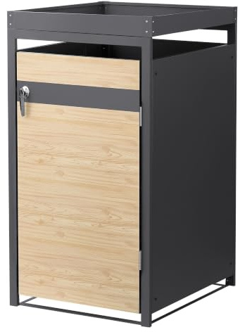 ML-Design Box pour 1 Poubelle avec Toit Végétal, jusqu'à 240L, 68x80x124 cm, en Acier, Anthracite/Aspect Mélèze, Résistant aux Intempéries, Habillage de Poubelle Verrouillable, Conteneur Abri Hangar