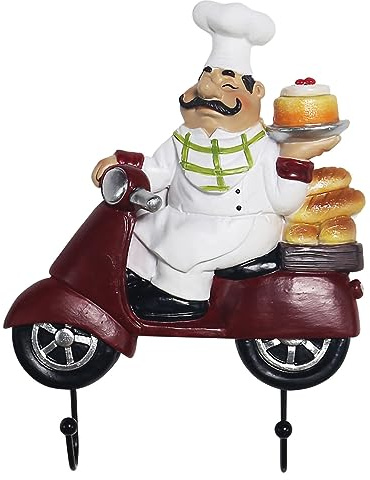 Felenny Wall Hooks Stick On, Cute Resin French Chef Decor, Chef with Bread Figurine Hook Wall Mounted Metal Hook Hanger for Keys Gloves Hat Cap Coat Apron and Kitchen Utilities