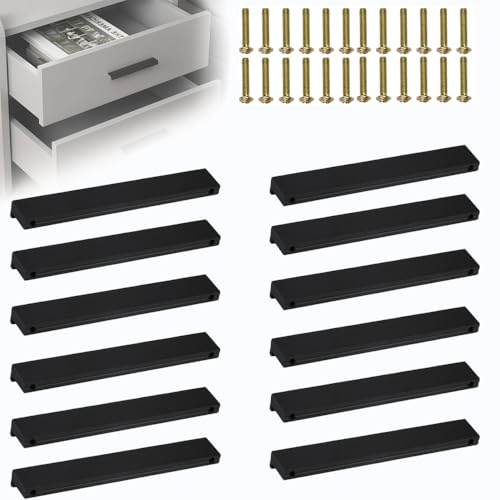 YAANBUNB 12 Stück Möbelgriffe 128mm Lochabstand Griffe Schwarz Schrankgriffe Küchengriffe Aluminium Türgriffe Schubladengriffe Küchenschrank Griffe mit Schrauben für Küche Schlafzimmer Badezimmer