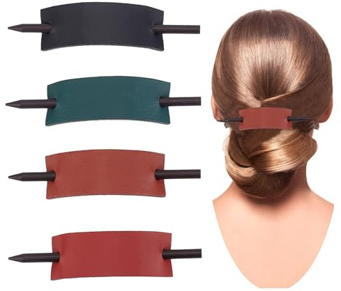 NICENEEDED 4 Stück Haarspange Aus Leder Mit Stab Haarspange In Unifarbe Pferdeschwanzhalter Haarplatten Französische Haarstäbe Halloween