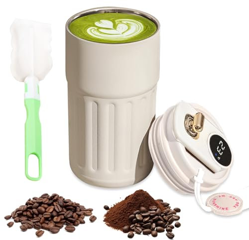 Termo Cafe Pequeño, 450ml Vaso Termo Cafe para Llevar, Taza Termica con Indicador LED de Temperatura, Taza Termo Cafe para Llevar con Tapa, Vaso Termico Cafe, Sin BPA (Blanco)