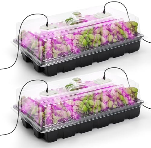MIXC Vassoio per sementi con luci, confezione da 2 mini propagatori per la coltivazione delle piante, kit serra con cupole ventilate e base per l'avviamento dei semi, nero