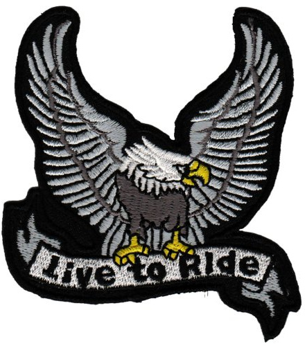 Adler Grau Live to Ride Aufnäher zum aufbügeln oder aufnähen Bügelbild Aufbügler für Kleidung gestickter Bügelpatch Applikation Vogel Eagle Biker Kutte Patch Größe 7,5 x 8,0 cm
