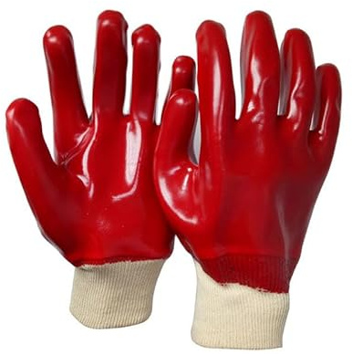 Supreme TTF Pack of 6 Pairs Red Pvc Coated Gloves Size Large - Elasticated Cuffs for Comfort, Tear Resistant | Diy Health & Safety Work Gloves, Flexible & Comfy