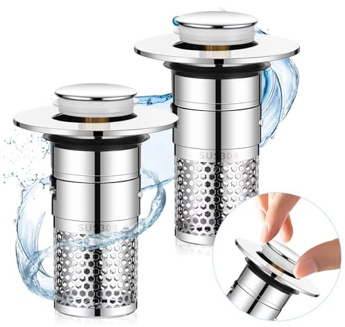 2 Pièces Bouchon Baignoire, 34-40mm Bonde Lavabo Universel avec Filtre, Bouchon de Lavabo Pop-Up, Bouchon de Vidange, Salle de Bain Accessoire pour Baignoire Cuisine Bain