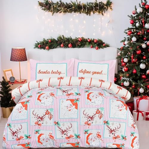 Bettdecke 200x220 Ohne Bezug Nutzbar, Weihnachtsbogen Bettdecken Waschbar Ganzjahresdecke Weihnachtsmann 4 Jahreszeiten Steppdecke, Bettzeug Microfaser mit 2 Kissenbezug für Sommer Winter Doppelbett