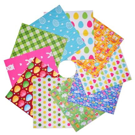 LetCart 10 Stück Baumwollstoff, 50 x 50 cm Patchwork Stoff Paket Oster-Muster Osterhasen-Eier Dekostoffe, Multi-Muster Stoffe zum Nähen für Quilten DIY Handwerk Scrapbooking Ostern