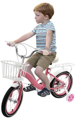 TONFEION Kinderfahrrad 14 Zoll, Puppensitz für Kinderfahrrad mädchen mit Nützlicher Korb, Kinder Fahrrad für Kinder ab 3 Jahren Rosa Geschenk