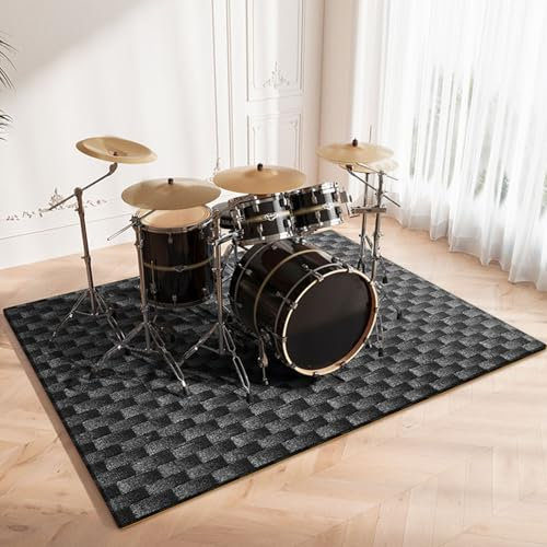 Schlagzeugteppich Schallschutz Teppich Schallschutzmatte Trommelteppich Drum Rug Matte Drumteppich Quadratische Schallschutzdecke für Bass Drum Snare Drum und andere Instrumente Teppich 200 x 180 cm