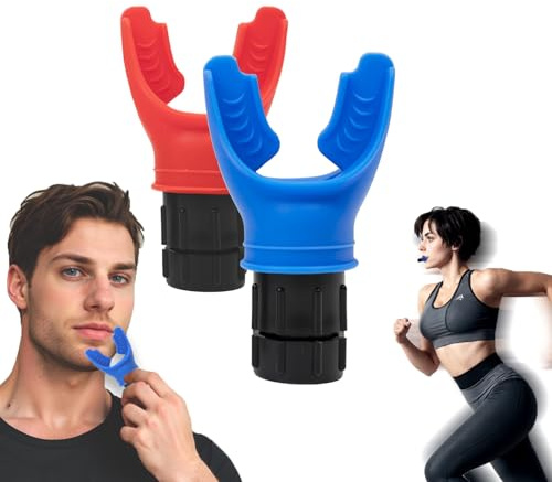 2 Pack Atemtrainer für das tägliche Training, Übungstrainer mit verstellbarem Widerstand, unterstützt Laufen, Radfahren, Schwimmen und mehr Outdoor-Aktivitäten oder Sporttraining (rot + blau)