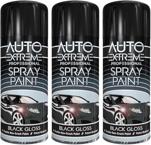 MIXEL Black Gloss Spray Paint, Easy To Apply, Quick Drying Formula, DIY Projects, Crafts, Ideal For Wood, Metal, Plastics, Long-Lasting Protection, Indoor And Outdoor Use, 400ml, (3 Pcs)
