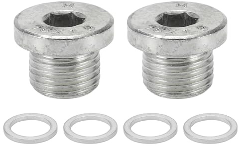 RATCHROLL Universal-Ölablassschraube Gegen Undichtigkeit 1 Satz M16x1.5 | Silbern, Stahl Und Aluminium, Für Chevy, Für GMC, Für Jeep, Für Ford, 2 Ölablassschrauben, 4 Dichtungen, Höhe 0,63 Zoll