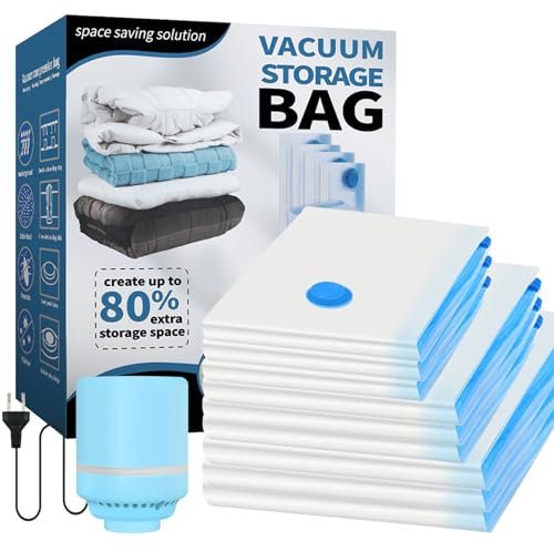 vicihoho Sac Rangement Sous Vide Aspirateur, 10 Pièces (3 jumbo, 3L, 3S, 1* Pompe) sac sous vide vetement aspirateur avec pompe électrique, sac de rangement sous vide Voyages pour Vêtements, Couettes