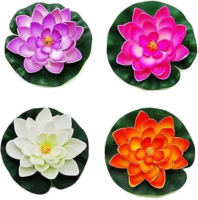 WLngtv 4 Pcs Artificial Water Lily Foam Lotus Flower Pond Decor for Pond Patio Garden Pool Garden Creative Accessories Artificial Plants and Flowers